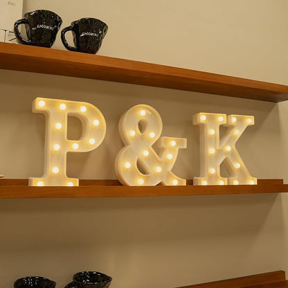 Foaky Rechargeable LED Letter Lights Sign Marquee Light Up Letters Sign for Night Light Wedding/Birthday Party Christmas Lamp Home Bar Decoration (P)
