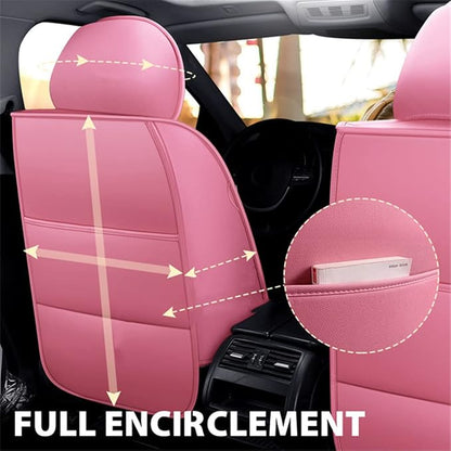 SanQing Car Seat Covers Full Set, Super Luxurious Heavy Universal Duty Waterproof Leather Automotive Vehicle Cover for Cars SUV Pick-up Truck, Non-Slip Seat Pink Car Accessories(Pink Black