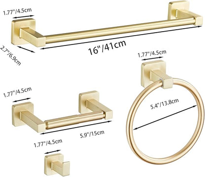 Brusehd Light Gold Bathroom Hardware Set 4 Pieces, Towel Bar Set Stainless
