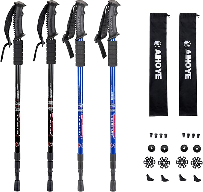 Aihoye Hiking Trekking Poles, 2 Pack Collapsible, Lightweight, Anti Shock, Walking Sticks, Adjustable Hiking Pole for Men and Women