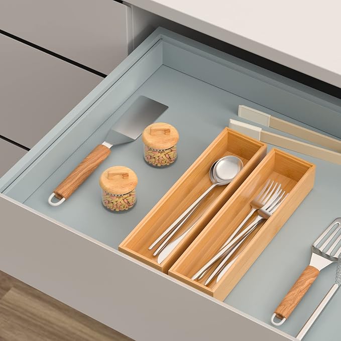VeyFey Silverware Tray for Drawer, Stackable Kitchen Bamboo Drawer Organizer