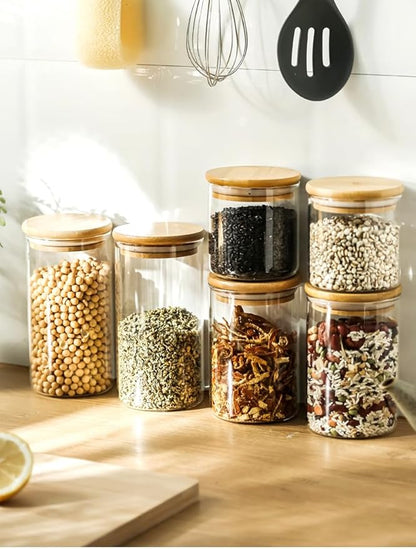 17oz Glass Food Storage Jars, Glass Jars with Bamboo Lids, Kitchen Storage Jars, Set of 12, Canisters with Airtight Lids for Spice, Coffee, Cookie, Pantry Organizers