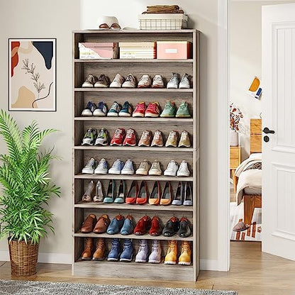 Tribesigns Tall Shoe Cabinet, 9 Tiers 40-45 Pairs Heavy Duty Wood Freestanding Shoe Storage Cabinet, 70.8'' Tall Shoe Cabinet with Open Storage for Entryway (1, Beige Gray)