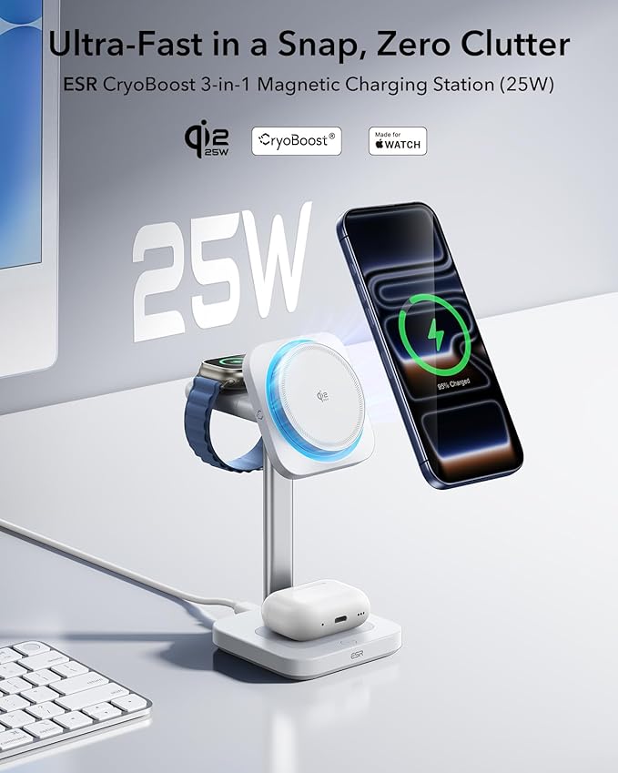 ESR for 3 in 1 Charging Station, Qi2.2 Certified 25W MagSafe Charger Stand