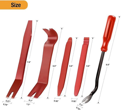 GOOACC 5 PCS Nylon Auto Trim Removal Tool Kit No-Scratch Removal Tool Kit for Car Panel & Audio Dashboard Dismantle Red