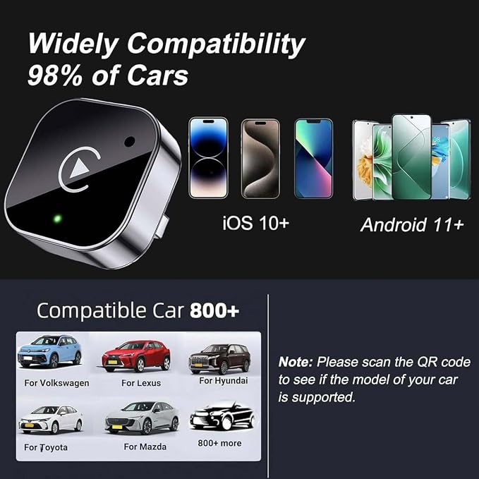 2 in 1 CarPlay Adapter for Nissan Altima 2019 2020 2021 2022 2023 2024 2025 2026, CarPlay Wireless Adapter with Auto Reconnect Fast Pairing Bluetooth Connection Compact USB Dongle