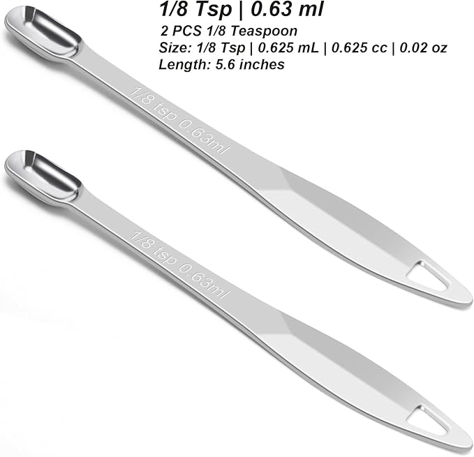2 Pcs 1/8 Teaspoon Stainless Steel Single Measuring Spoon, Long Handle Metal