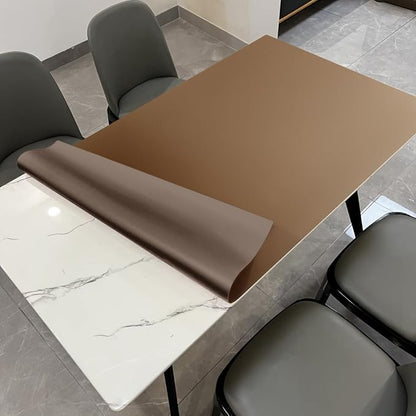 Leather Table Cover,1.8mm Thick,30x48 Inch Table Protector,Table Pads for Dining Room Table Rectangular,Table Cover Protector.(Mud Color+Champagne Gold,30x48)