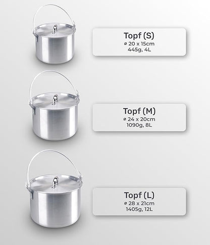 AceCamp Nested Pot Aluminum Lightweight Cooking Pot Set Outdoor Large Stock with lid and folding handle - 4L,8L,12L