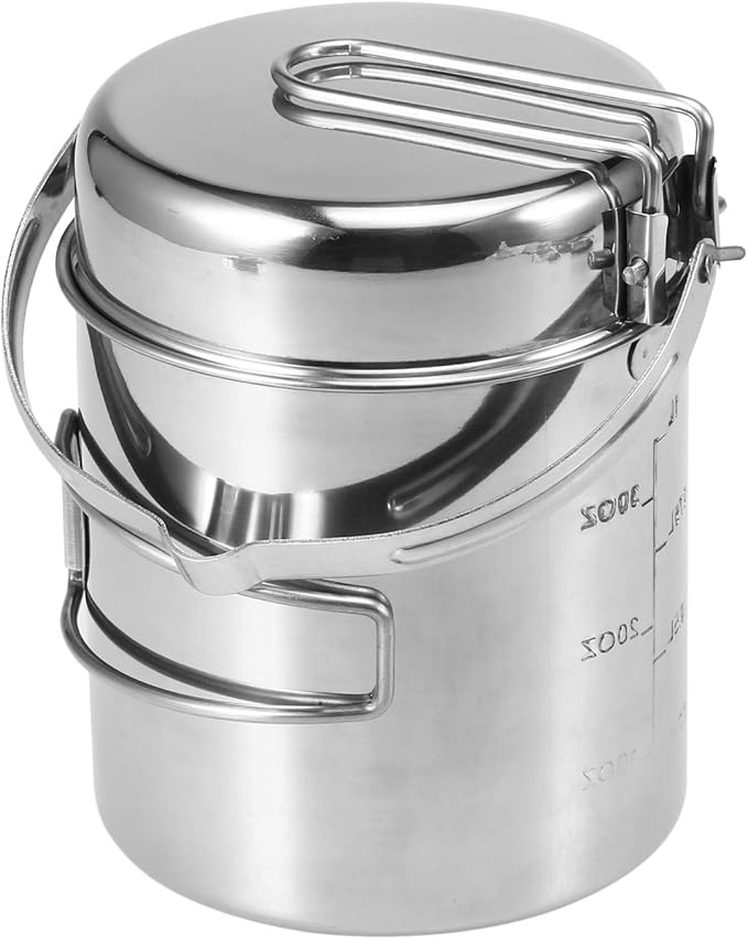 Lixada Camping Cooking Kettle 1L Stainless Steel Pot with Foldable Handle and Dual Use Cover Portable for Hiking Backpacking Picnic