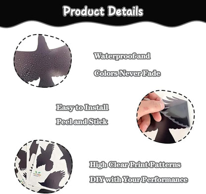 Anti-Collision Large Black Bird Shape Window Clings - Prevent Bird Strikes Double-Sides Window Stickers Decals for Glass Windows & Doors 16 Pieces in Total
