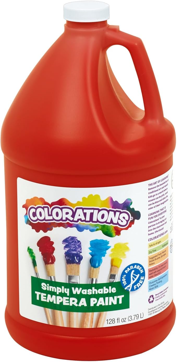 Colorations Paraben-Free Washable Tempera Paint for Kids - 1 Gallon Value Size. Vibrant Red, Non-Toxic and Made in The USA