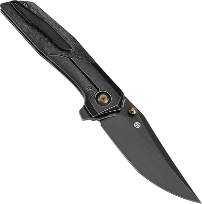 KANSEPT Deadite Pocket Folding Knives for Men Women Camping Hiking 3.52'' Blackwash CPM S35VN Blade EDC Knife with Blackwash Titanium with Shred Carbon Fiber Handle Everyday Carry K1081A5