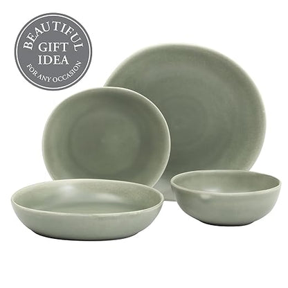 Gibson Elite Zion Mist 16 Piece Stoneware Reactive Glaze (Service for 4) Ceramic Plates and Bowls Modern Organic Dinnerware Set - Green