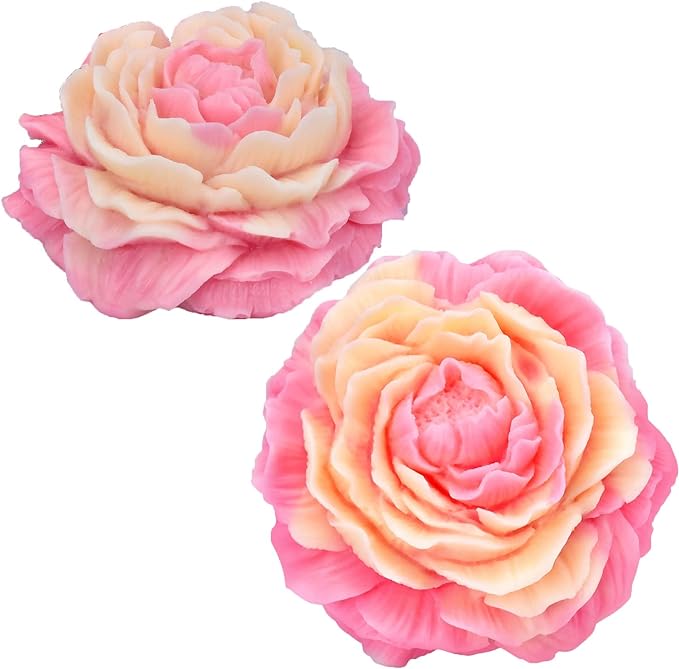 2 Pack Peony Flower Soap & Candle Mold - Silicone 3D Molds for Candy & Home Decor - Resin Casting & Making Molds