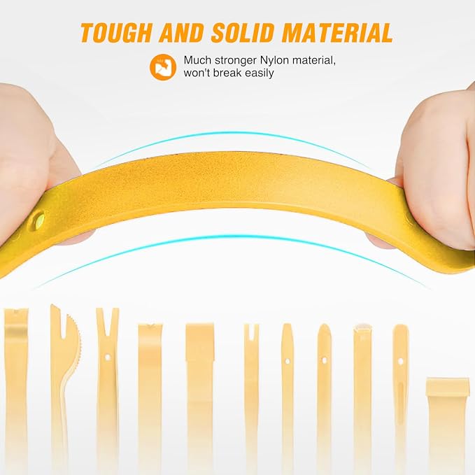 GOOACC 13PCS Nylon Trim Removal Tool Set for Bumper Fastener Rivet Clips Car Door Clip Panel Audio Video Dashboard Dismantle Yellow