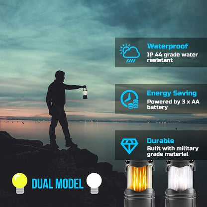 Lichamp 4 Pack LED Camping Lanterns, Collapsible Flameless Candles Tea Lights, Portable Battery Powered Camping Lights Emergency Supplies Kit, Dark Gray