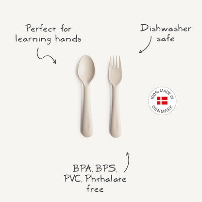 mushie Flatware Fork and Spoon Set for Toddlers | Made in Denmark (Sage)