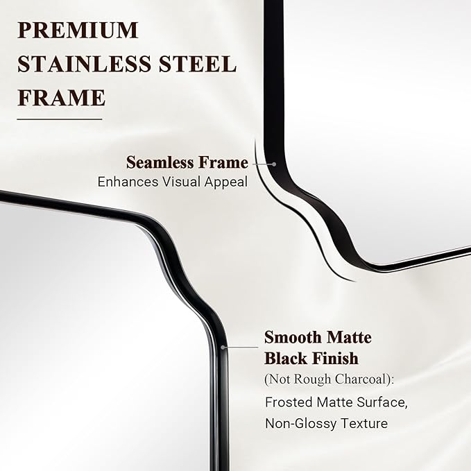 ANDY STAR 30x40 Inch Matte Black Mirror, Unique Rectangle Mirror