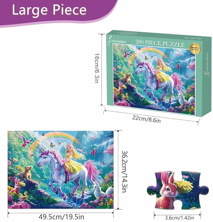 200 Pieces Jigsaw Puzzles for Adults and Teens and Kids Family Happy Games Princess Unicorns World for Girls (Enchanted Forest Ride)