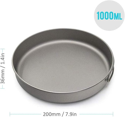 Lixada Ultralight Titanium Frypan Outdoor Camping Hiking Picnic Cooking Frying Pan 750/1000ML with/Without Handle