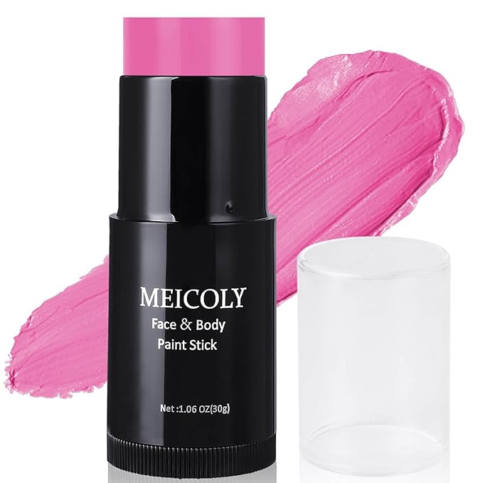 MEICOLY Pink Face Body Paint Stick(1.06 Oz),Blendable Halloween Face Paint ,Pink Accessories for Spirit Week,Sweatproof Waterproof Body Paint Makeup Oil Based Stick for Special Effects SFX Cosplay