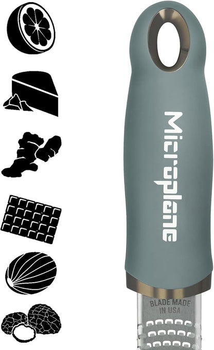 Microplane Premium Classic Zester - Eucalyptus Green | Lemon Zester tool, Hard Cheese & Vegetable Grater | For Citrus, Parmesan Cheese, Garlic, Ginger, Nutmeg | Fine Stainless Steel Blade, Made in USA