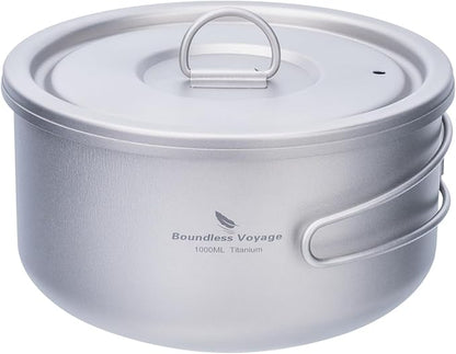 Boundless Voyage Titanium Pot Multifunctional Cooker Ultralight Camping Pot with Handle & Lid Outdoor Open Fire Cookware for Backpacking, Hiking, Bushcraft Cooking Ti2041C