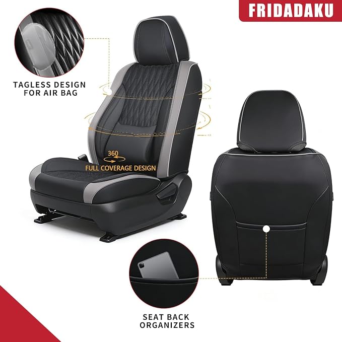 Car Seat Covers , Luxury Breathable Waterproof Faux Leatherette Car Seat Covers Cushion Protectors with Lumbar Support, Car Seat Cushion, Universal Fit Most Cars (Black-Gray, Front Seats - 2 PCS)