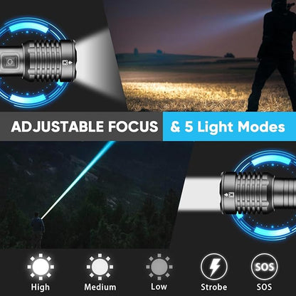 NAKCNM Rechargeable Flashlight High Lumens 2000, 5 Modes Small Powerful Super Bright Flashlights LED Strong Pocket Flash Light USB C with Clip for Home,Camping(2 Pack)