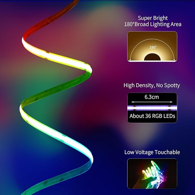 40ft COB RGB+IC LED Strip Lights, Bright Dream Color COB LED Light Strip