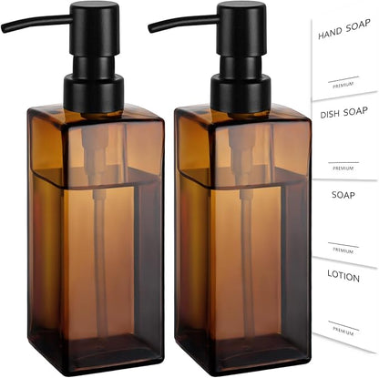 GMISUN Amber Glass Soap Dispenser, 2 Pack Hand Soap Dispenser Bathroom
