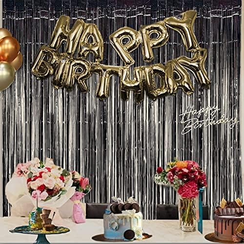 BRAVESHINE Black Halloweens Party Foil Fringe Curtains - 2 Pack Metallic Tinsel Photo Booth Streamers Backdrop for Birthdays, Stranger Theme, Music, Prom, Christmas Party Decorations