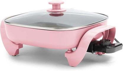 GreenLife12" 5QT Square Electric Skillet, Glass Vented Lid, Ceramic PFAS-Free