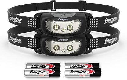 Energizer Universal Plus LED Headlamp, Lightweight Bright Headlamp for Outdoors, Camping and Emergency Light for Adults and Kids, Includes Batteries, Pack of 2