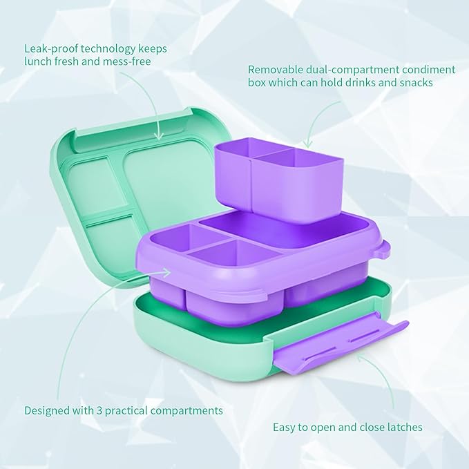 Prints Leak-Proof XL Lunch Box - Reusable 3-Compartment Containers Bento Box for meal Prepping;5-Cup Capacity for Adults & Ages 8+, BPA-Free, Dishwasher Safe (Green - Mermaids Sea)