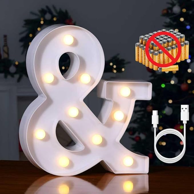 Foaky Rechargeable LED Letter Lights Sign Marquee Light Up Letters Sign for Night Light Wedding/Birthday Party Christmas Lamp Home Bar Decoration (&-Symbol)