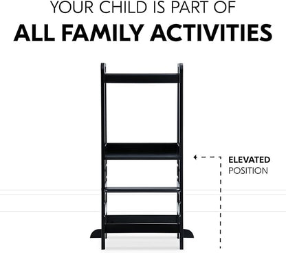Hauck Learn N Explore Montessori Toddler Tower, Adjustable Wooden Kitchen & Bathroom Step Stool Helper for Home Use with Kids Ages 1+, Black