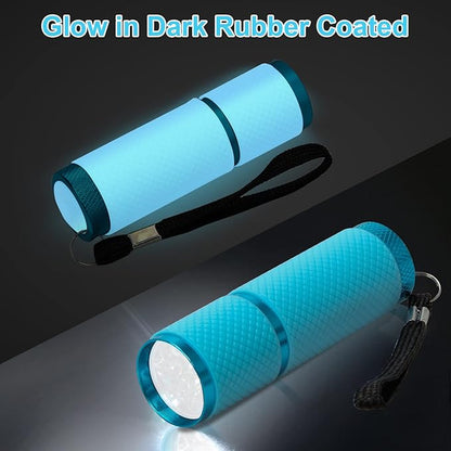 AHIER 9 LED Glow in Dark Flashlights, Rubber Coated Small Flashlights with Straps, Portable Handy Lights for Camping, Hiking, Indoor, Assorted Colors (1 Colors 1 PCS)