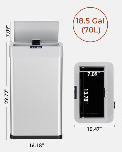 TLSUNNY 18.5 Gallon Motion Sensor Trash Can, Touchless Automatic Garbage Can