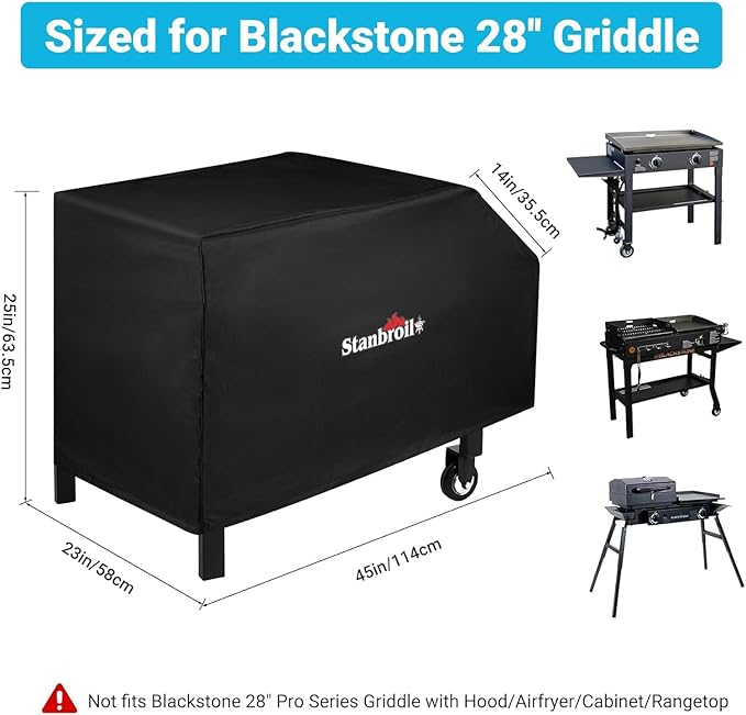 Stanbroil 28" Griddle Cover for Blackstone 2 Burner Grills, 600D Heavy Duty Waterproof Anti-UV Canvas Flat Top BBQ Cover for Blackstone 28" Outdoor Cooking Gas Grill Griddle