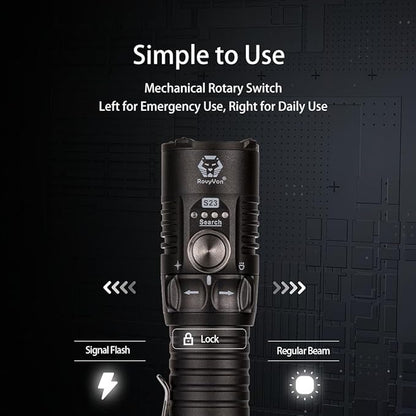 RovyVon S23 Flashlight Super Bright 4000 Lumen,Long Lasting Rechargeable Searchlight with Simple Mechanical Rotary Switch,Magnetic Work Flashlights IPX8 Waterproof for Home,Hunting,Searching,Rescue