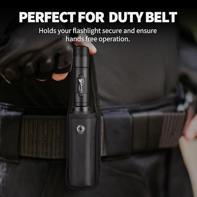 ULTRAFIRE Tactical Flashlight with Holster, 1000 Lumens Single Mode LED Flashlight with Duty Belt Holster, Bright Small EDC Flashlight with Flashlight Carry Case Pouch, WF-502B (Battery Not Included)