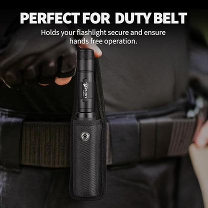 ULTRAFIRE Tactical Flashlight with Holster, 1000 Lumens Single Mode LED Flashlight with Duty Belt Holster, Bright Small EDC Flashlight with Flashlight Carry Case Pouch, WF-502B (Battery Not Included)