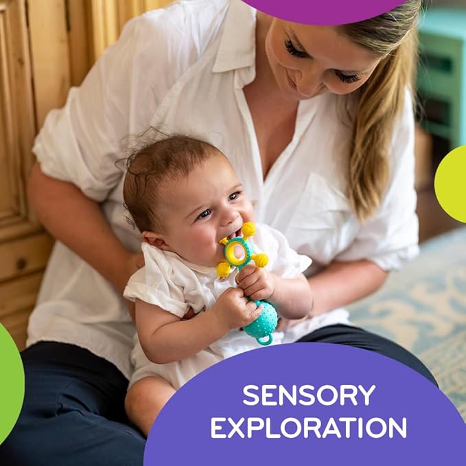 Mobi Gumlii Sensory Teether Toy - Rattle Baby Teething Toy, Food Grade Silicone Newborn Baby Sensory Teether, BPA and Phthalate Free - for 0-6 Months Newborns