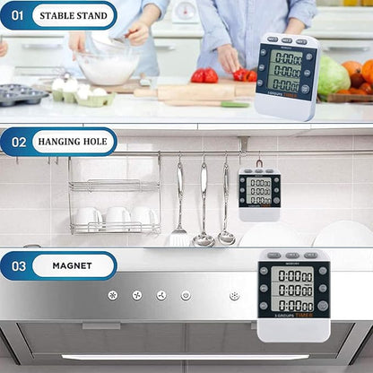 Digital Dual Kitchen Timer for Cooking, 3 Channels Count Down/up Triple Multi