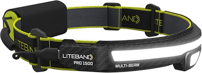 LED Headlamp, Liteband PRO 1500 Lumen Super Bright Head Lamp, Rechargeable Powerful Battery Powered Tactical Headlamps, Camping, Running, Hard Hat Light, Best Rated Forehead Flashlight, Carbon