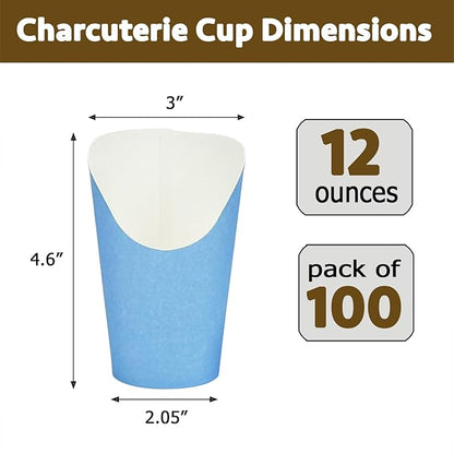 CAMKYDE 100 Pcs French Fries Holder, 12oz Disposable Paper French Fry Cups Blue Charcuterie Cups for all Occasions (12oz, Blue)