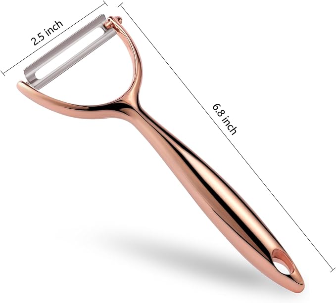 LIIGEMI Effortless Y Peeler with Sharp Stainless Steel Blades for Apples, Cucumbers - Ergonomic Handle for Easy Potato Eye removal, Perfect for Cooking Enthusiasts and Kitchen Novices（Rose Gold ）