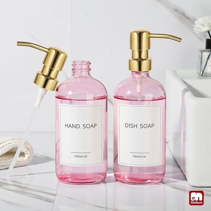 GMISUN Pink Soap Dispenser Bathroom, 2 Pack Kitchen Hand and Dish Soap